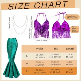 Croknit 9 Pcs Mermaid Costume for Women Sparkly Sequins Top Mermaid Skirt Wig with Starfish Hair Clip Crown Necklace Bracelet (Small)