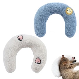 CPRNQY Pack of 2 Dog Cushion, Cat Cushion, Cushion for Cats, U-Shaped Cushion for Sleeping, Cat Cushion, Fluffy Cushion for Cats, Pet Cushion, Cat Cushion, Applicable to Pet (White + Blue)