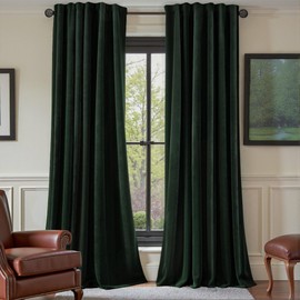 Nemia Dark Green Velvet Curtains Thermal Insulated Blackout Curtain for Bedroom Window Living Room Darkening Luxury Vintage 96 Inches Long Heavy Drapes Panels Back Tab Set of 2