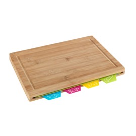 WENKO Bella Bamboo Chopping Board with Juice Groove and 4 Cutting Mats, Individually Removable, Bamboo, 32.5 x 22.5 x 2.3 cm, Brown