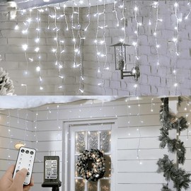 YOLIGHT 33ft 384 LED Icicle Christmas Lights with 72 Drops, Outdoor Icicle Lights with Remote, 8 Modes Twinkle Window Curtain Lights for Easter Wedding Party Home Garden Room Roof Decoration (White)