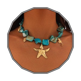 Olbye Starfish Shell Necklace Gold Seashell Pendent Necklaces Summer Charm Trendy Choker Necklace Statement Fashion Surfer Necklaces Boho Beach Jewelry for Women (Blue B)