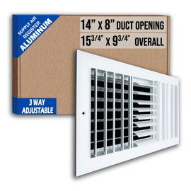 Fits 14x8 Duct Opening Aluminum 3-Way Adjustable Air Supply Grille by Handua | Curved Blade Register Vent Cover for Sidewall & Ceiling | White | Outer Size: 15.75" X 9.75"