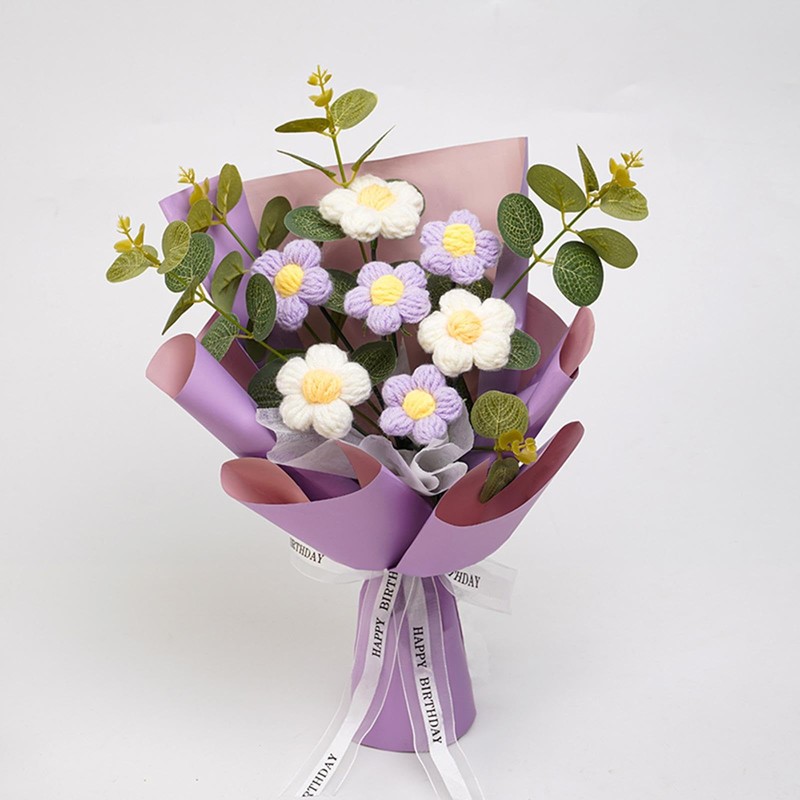 Fenteer Crochet Flower Bouquet Already Made Hand Woven Bouquet Mother