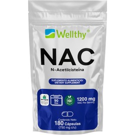 Wellthy NAC N-Acetilcisteína 180 Cápsulas. 1200mg por Porción, VCaps Cápsulas Veganas, Bottle Free