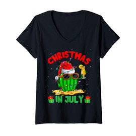 Summer Christmas in July Watermelon Wear Sunglass Santa Hat T-Shirt mit V-Ausschnitt