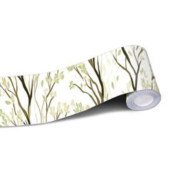 IVN Wallpaper Border Peel and Stick Decorative Wall Trim Self Adhesive Watercolor Tree Branch Design Wallpaper for Bathroom Laundry Room Pool Area Mirror Frame Shelf Wall Edge 4x196 Inch