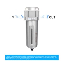 NANPU Industrial Grade Heavy Duty Particulate Filter, Metal Bowl, Suitable for Paint Spray (3/4" NPT, Auto Drain)