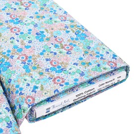 10 Yard Cut Threadart Premium Cotton Quilting Fabric - Spring Picnic Collection - Aqua Floral - 44" Width - 100% Cotton - Quilting, Sewing, Crafts