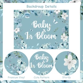 Wonmelody Baby in Bloom Baby Shower Decorations Retro 7 * 5 ft Baby in Bloom Backdrop Banner Blue Wildflower Party Decor Blue Floral Butterfly Baby Shower Decor for Blue Baby Shower Gender Reveal