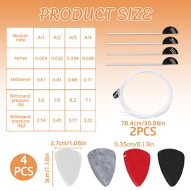 2 Sets Nylon Ukulele Strings with 4 Felt Picks White Universal Replacement Ukes Strings Kits Musical Instrument Accessories Baritone Soprano Concert Classical Ukulele Strings for Beginner Professional