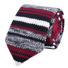 Men Red Grey Tweed Knit Silk Neck Ties Striped Ugly Sweater Smart Soft Neckties