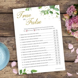 20 x True or False Baby Shower Game - Botanicals Design (20 Guest Cards + 1 Card of Answers for The Host)