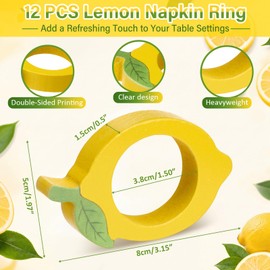 Gandeer 12 Set Lemon Napkin Rings Wooden Lemon Napkin Ring Holders for Summer Table Decor Fruit Yellow Rings for Dinner Parties Weddings Birthdays and Beach Table Settings