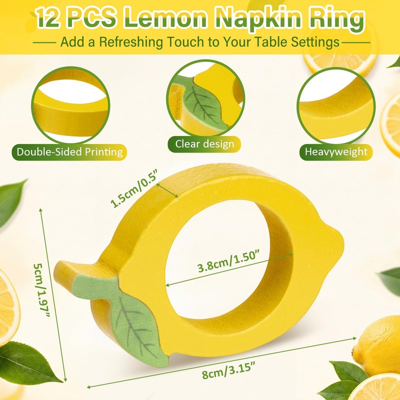 Gandeer 12 Set Lemon Napkin Rings Wooden Lemon Napkin Ring