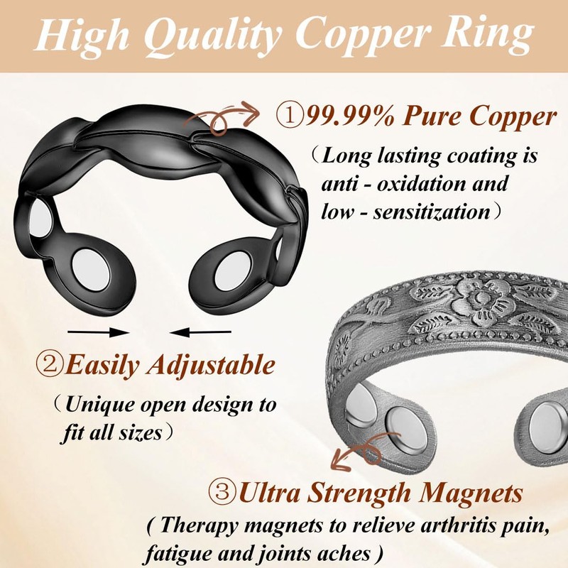 Cigmag 7X Copper Rings for Women 99% Solid Pure Copper