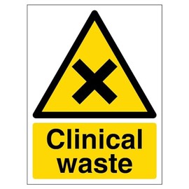 V Safety Clinical Waste Warning Sign - 150mm x 200mm - 1mm Rigid Plastic