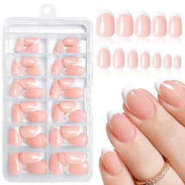 LoveOurHome 120pc French Tips Press on Nails Short Fake Nail with Glue Tabs, French Acrylic Nails Press on Nails Oval Glue on Nails Short False Artificial Fingernail Stick on Nail for Women Girls