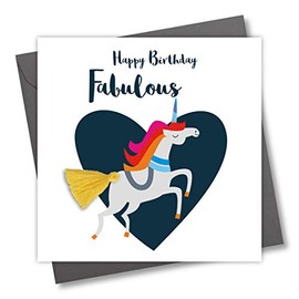 Tassel Embellished Birthday Greeting Card, Happy Birthday Fabulous You, Unicorn