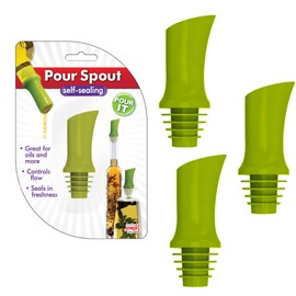 Jokari Pour Spout Pro Series Flip & Pour Top Silicone Dispenser, Air-Tight, Self-Sealing, For Syrup, Olive Oil, Balsamic Vinegar & Salad Dressings, Dishwasher Safe BPA-Free Kitchen Gadget (3 piece)