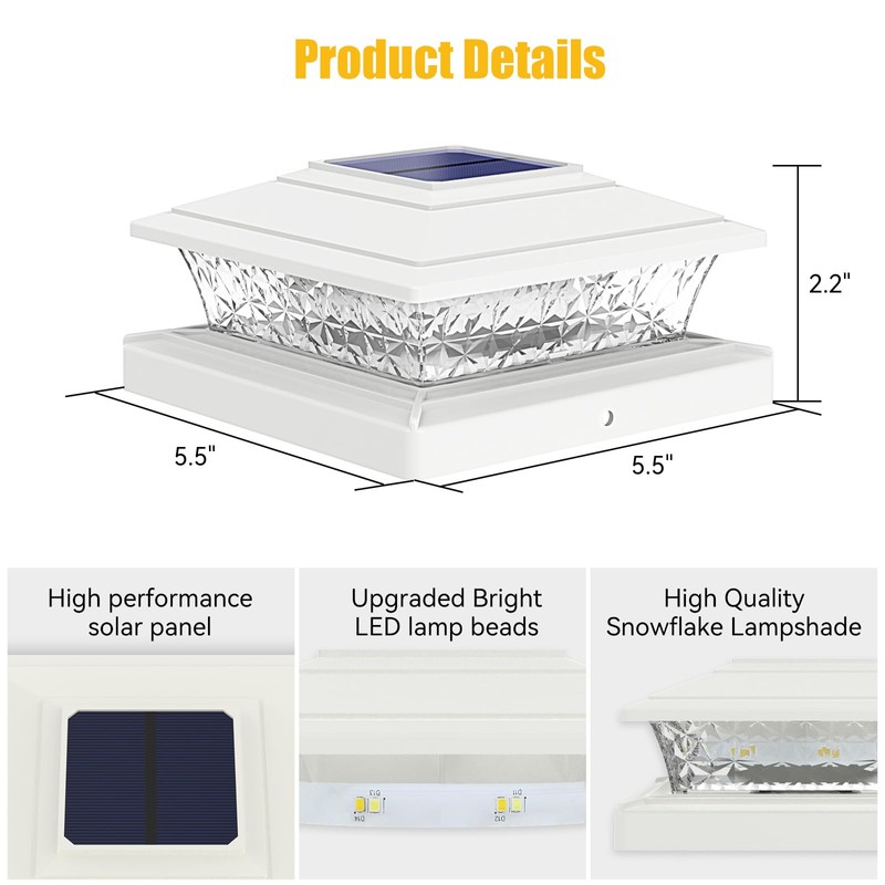 APONUO Solar Post Lights Outdoor, 2 Lighting Modes 16 LEDs