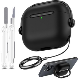 Compatible with Airpods 4 Case Cover for Women Men, Unique Musician Headset Design Case for Airpods 4th Generation Case 2024 with Cleaning Kit and Keychain Front LED Visible Black