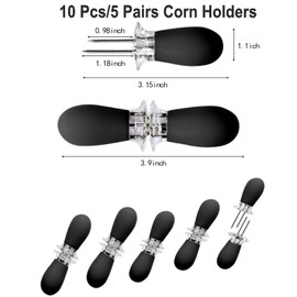 Higoney 10Pcs/5Pairs Corn on the Cob Holders, Stainless Steel Corn Holders with Interlocking Design, Corn Skewers Forks for Home Cooking, Camping, and BBQ Parties (Black)