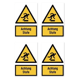 Sticker 150 x 100 mm, Pack of 4 – Warning Level – Warning Sign with Text (German) (Yellow/Black) – Vertical – W007 – DIN EN ISO 7010 / ASR A1.3