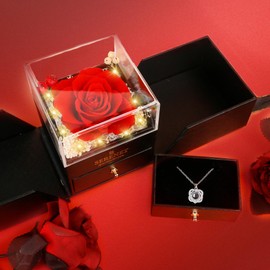 Sereney Preserved Rose Aniversario Gifts for Her, I Love You Necklace 100 Languages Eternal Rose Gifts, Heart Necklace Wedding Bride Birthday Gifts for Wife Mom Girlfriend