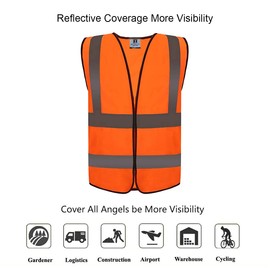 Gemx High Visibility Vest with Velcro Fastening Closure ‒ Hi Vis Vests with 4 Reflective Strips ‒ Unisex High Vis Jackets for Construction Workers, Surveyors, Security Guards & Other Outdoor Safety
