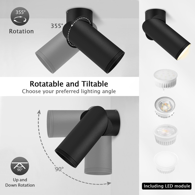 YindaLux Set of 2 LED Surface-Mounted Spotlights, Dimmable, Swivelling Ceiling
