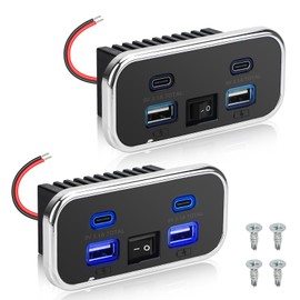 Linkstyle 2PCS RV USB Outlet, 62W Dual USB-A & Dual Type-C Ports, Power Outlet Panel with Switch for 12V/24V Car Truck Marine