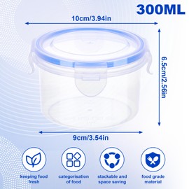 Kssvzz Pack of 6 300 ml Food Storage Containers with Round Lid, Plastic Bowl, Meal Prep Boxes, Fruit Bowl, Leak-Proof, Stackable and Durable