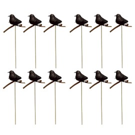 Decorative Flower Stake Glitter Bird Brown 6 x 25 cm Pack of 12
