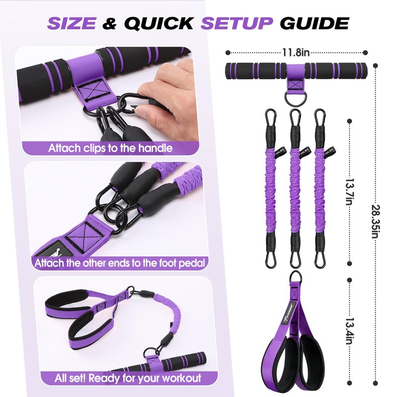WOQQW Multifunction Pedal Resistance Band with Handle, Upgraded 3 Tube