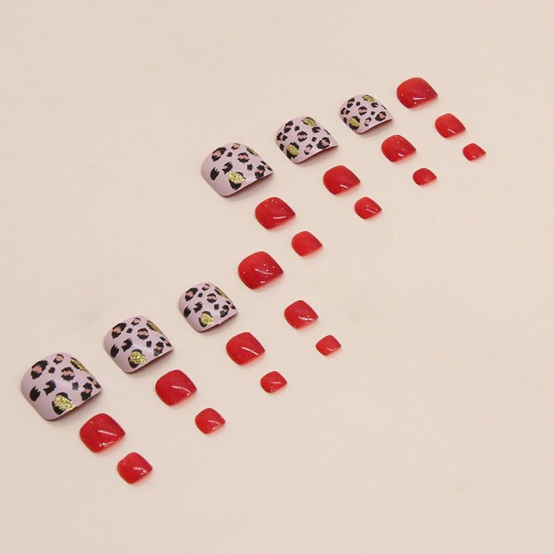 Glitter Leopard Print Press on Toenails Short Square Fake Toenails
