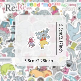 Generic 60 Pcs Elephant and Piggie Cartoon Waterproof Stickers for Kids, Cute Fun Stickers for Water Bottles, Scrapbooks, Phones, Luggage, Bikes, Skateboards, Laptops (Elephants and Pigs 01)