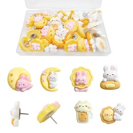 30 pcs Rabbit Push Pins Cute Rabbit Thumb Tacks Creative Drawing Pins Softwood Decorative Push Pins Billboard Photo,for Bulletin Board Office Supplies(Yellow Rabbit)
