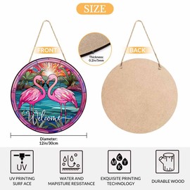 Beabes Welcome Porch Wood Sign Flamingos by the Sunset River Round Hanging Plaque Sign for Porch Yard, Housewarming Present, 12x12inch