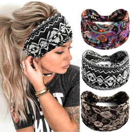 Gortin Boho, diademas de leopardo, diadema, turbante, elástica, diadema, bandas para la cabeza para mujeres y niñas, 3 unidades (elegante)