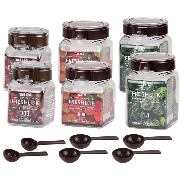 Takeya Official Freshlok Assorted Set, Charcoal Brown, 10.1 fl oz (300 ml)/27.1 fl oz (800 ml)/37.2 fl oz (1.1 L) x 2 Each, 6-Piece Set, Includes Spoons, Storage Container, Sealed Canister
