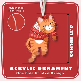 Orange Cat Ornament - Orange Cat Gifts - Orange Cat Gifts for Cat Lovers - Orange Cat Gifts for Women, Men - Cat Gifts for Cat Lovers - Orange Cat for Xmas Tree - Acrylic Cat Christmas Ornament 2024