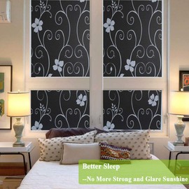 Mikomer Iron Flower Total Blackout Window Film, Light Blocking Glass Door Film,Room Darkening Window Cling,No Glue/Heat Control/Anti UV for Day Sleep & High Privacy,35In. by 78.7In.