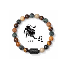 Zodiac Bracelet for Women Men Natural Stone Bead Bracelet Zodiac Sign Constellation Distance Prayer Blessing Bracelet for Couples Friends Gifts for Birthday (Leo)