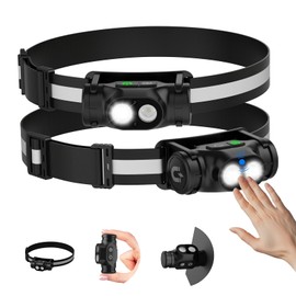 Spriak Rechargeable Running Headlamp, 1500 Lumens Bright Head Lamp Led with Motion Sensor, 4 Modes, Magnet, Detachable Flashlight & Headband for Adult, Outdoor, Emergency, Hard Hat Light 2PC