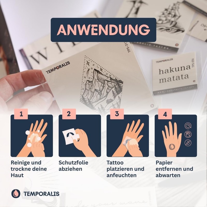 Temporalis® Temporary Tattoo, Vegan and Waterproof, EU Cosmetics, Lasts 1