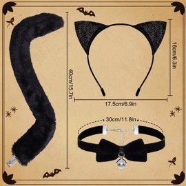 YUYWWAN Cat Costume Accessory Set, Cat Ears Headband Cat Tail Bell Necklace, Black Cat Costume Cosplay Set for Children Adults Carnival Role Play Accessories