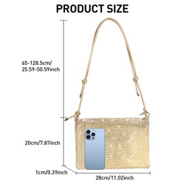 Jiusely Evening Handbag for Women Girls Party Clutch Purse Sparkly Rhinestone Crossbody Bag Handbag Rhinestone Crossbody Bag for Women Diamond Clutch for Party Bridal Night, gold