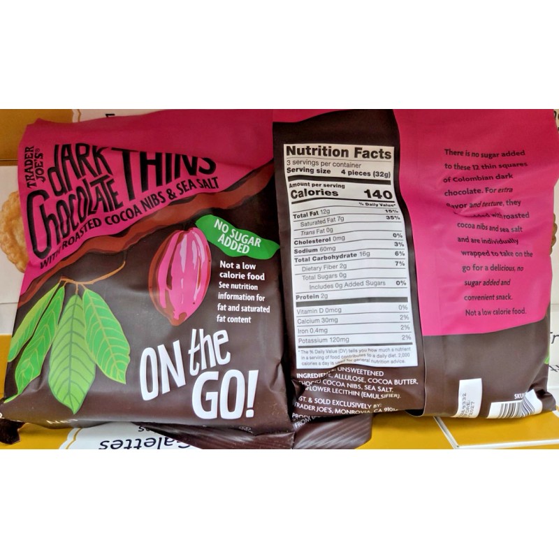 Trader Joe's Dark Chocolate Thins Roasted Cocoa Nibs & Sea