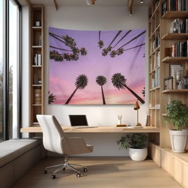 Shrahala Palm Trees Wall Hanging - Large Psychedelic Beach Sunset Tapestry for Bedroom & Living Room (39.4 x 59.1 Inches, Pink Blue Violet)
